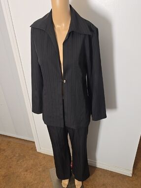 Black Pinstripe Two-Piece Blazer & Pants Set Sz. 8